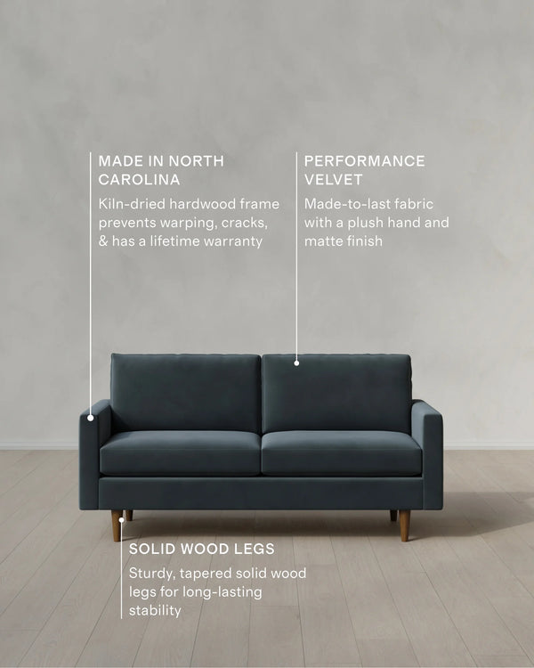 Atlas Midcentury Sofa in Performance Velvet - 6ft / Ivory