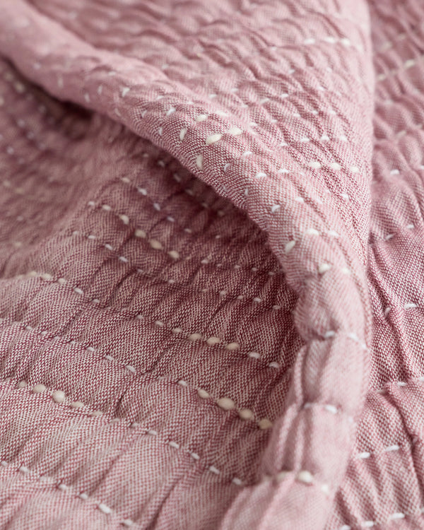 Organic Cotton Channel Stitch Sham Set - Standard / Coral Pink