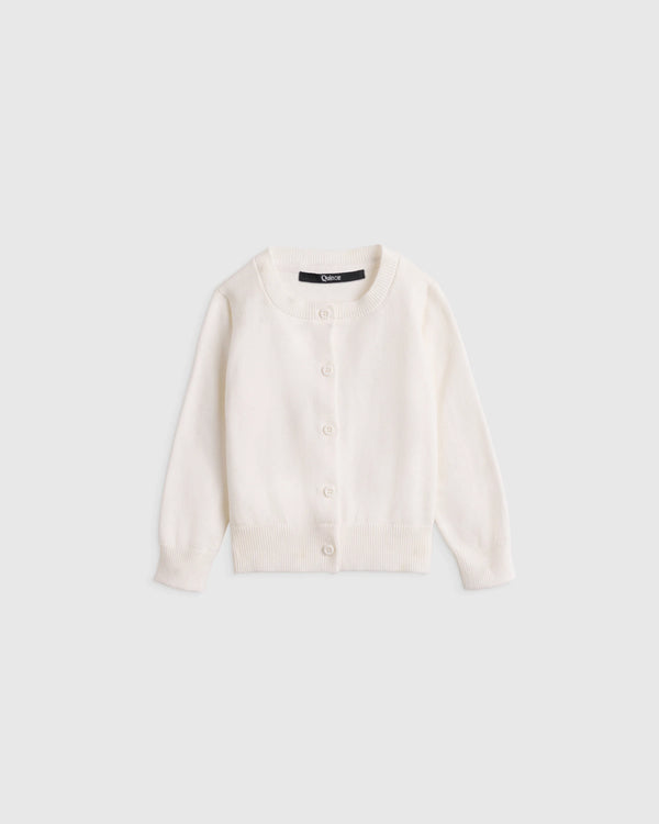 100% Organic Cotton Crewneck Cardigan - 0-3M / Ivory