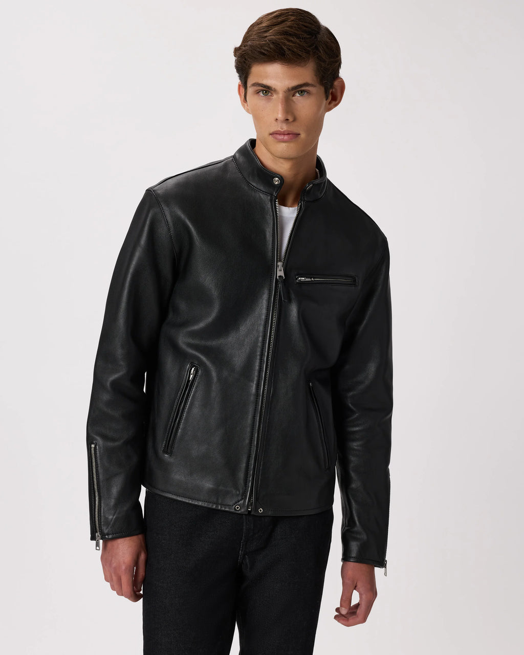 100% Leather Café Racer Jacket - S / Rich Brown