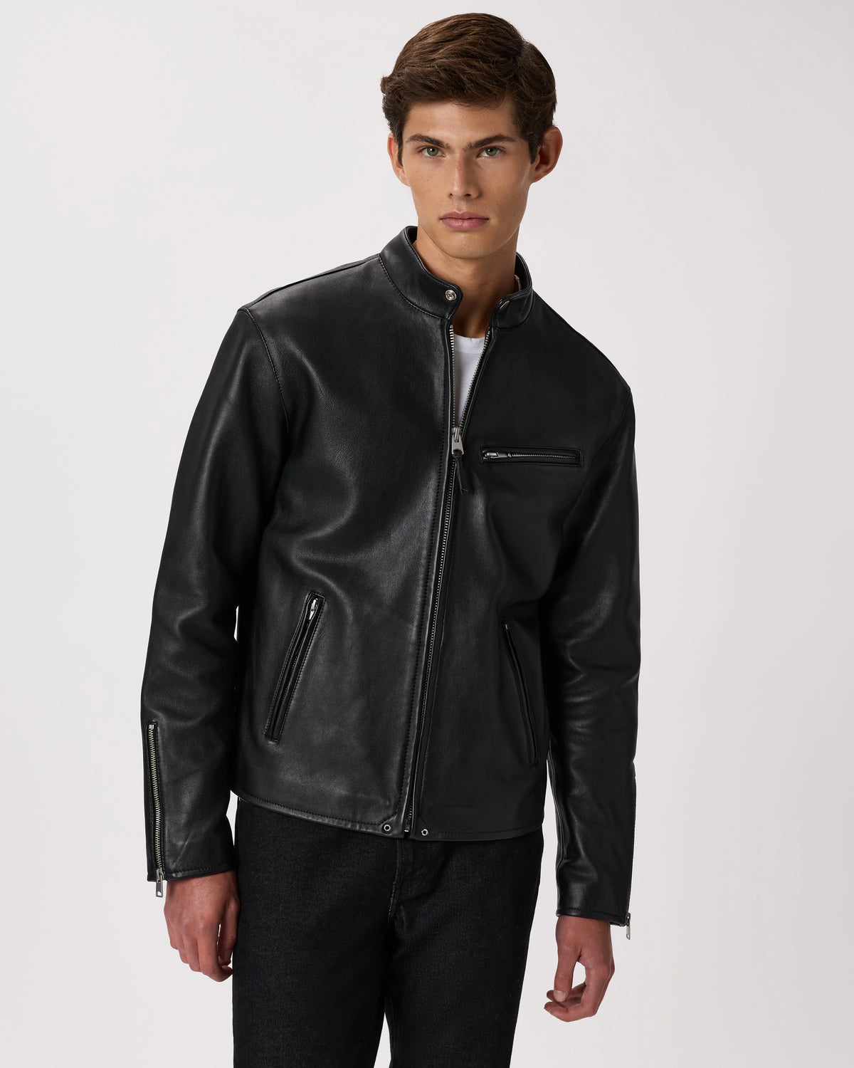 100% Leather Café Racer Jacket - S / Rich Brown