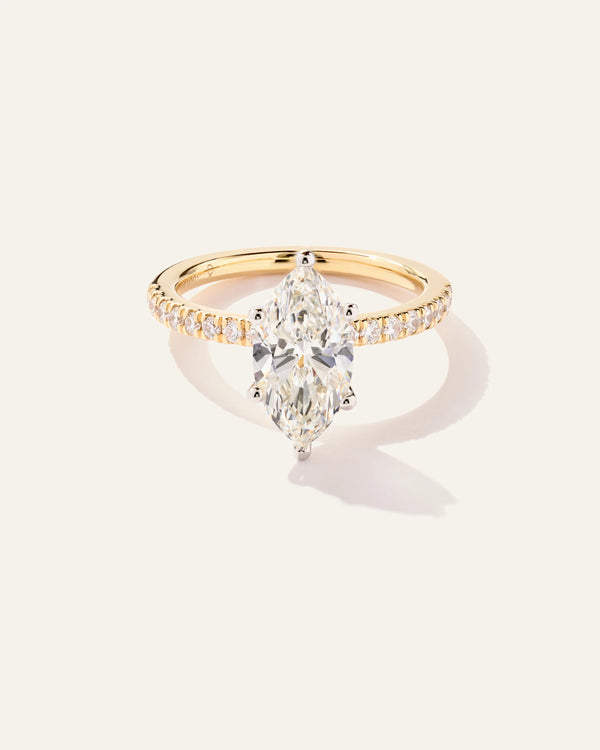 Lab Grown Diamond Marquise Petite Pave Engagement Ring - 2ct - 4 / Yellow Gold