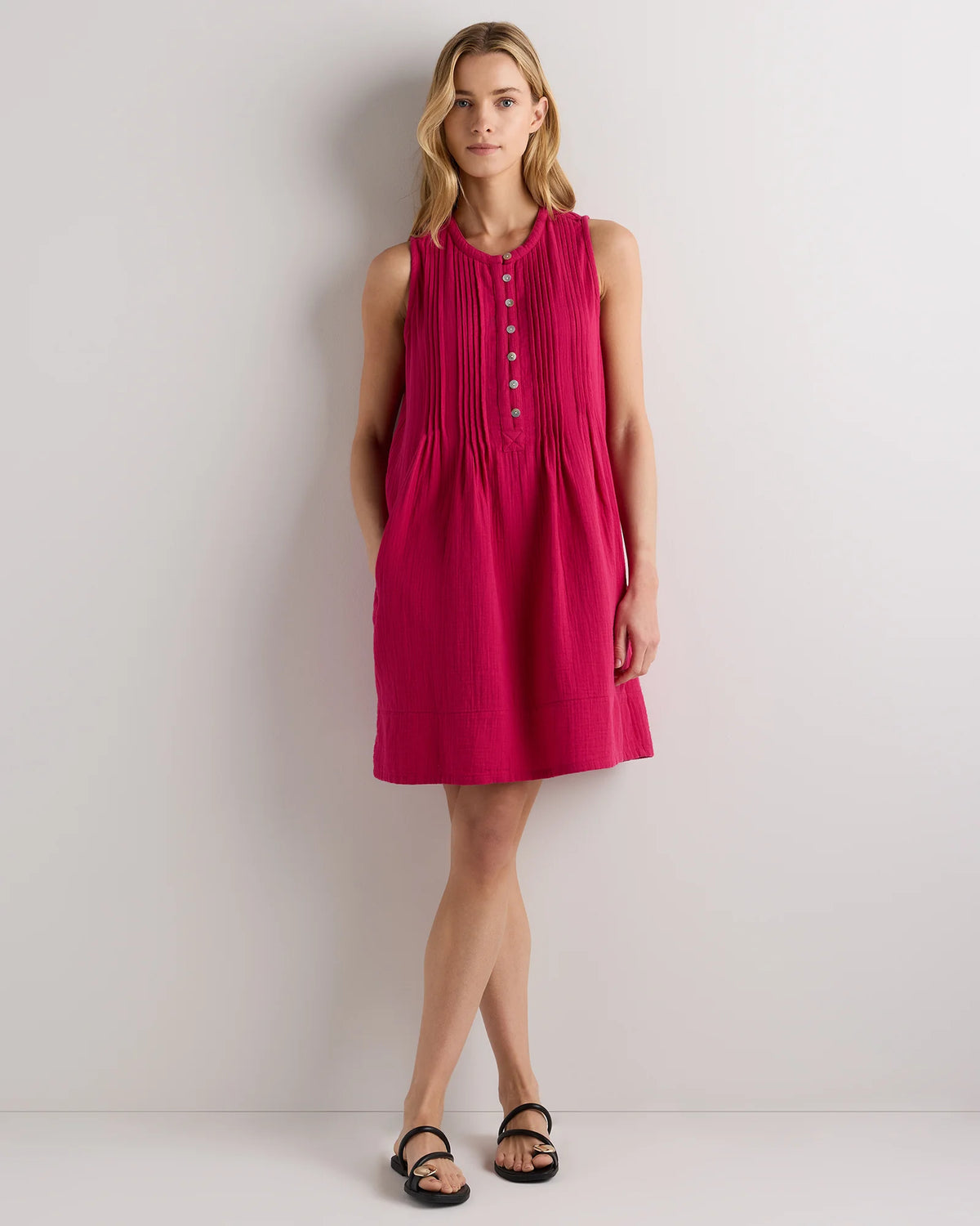 100% Organic Cotton Gauze Sleeveless Swing Dress - XS / Amaranth Pink Main image