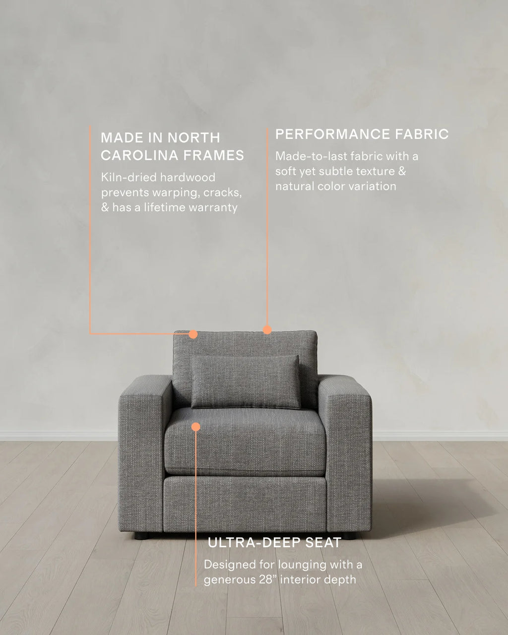 Ashford Deep Seat Chair and a Half in Performance Chenille Linen Blend - 46" / Snow