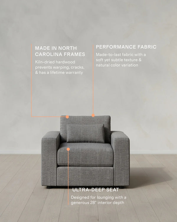 Ashford Deep Seat Chair and a Half in Performance Chenille Linen Blend - 46" / Snow