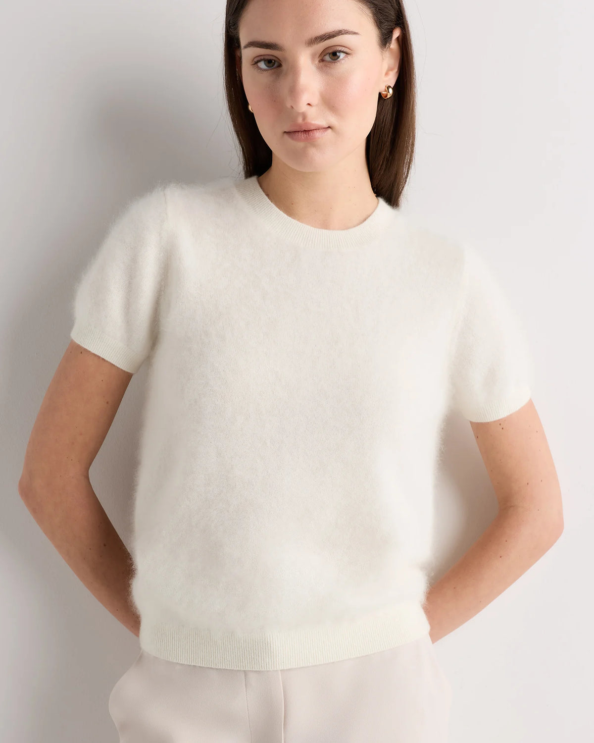 Women's Brushed Cashmere Tee - XS / Ivory Main image