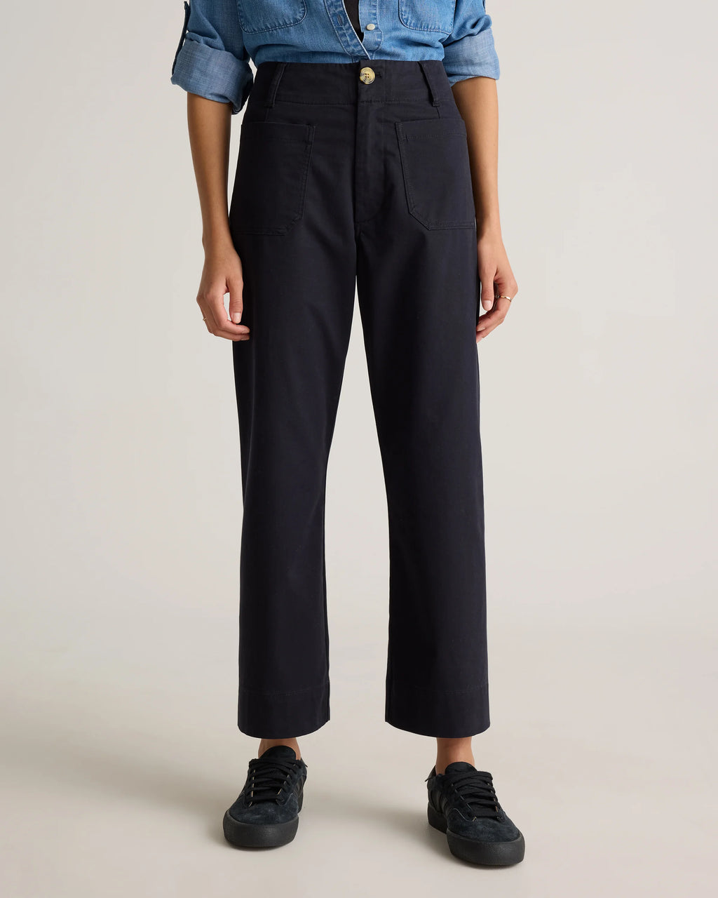 Organic Stretch Cotton Chino Cropped Wide Leg Pants - 0 / Aegean Blue