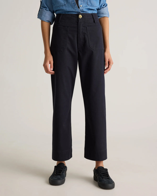 Organic Stretch Cotton Chino Cropped Wide Leg Pants - 0 / Aegean Blue