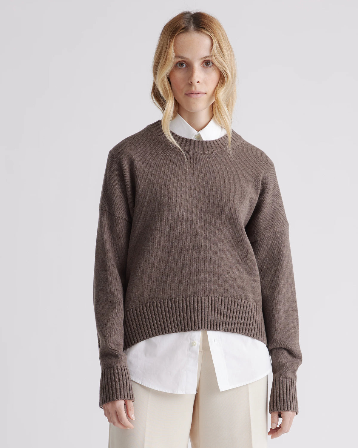 100% Organic Cotton Boyfriend Crew Sweater - XS / Speckled Beige