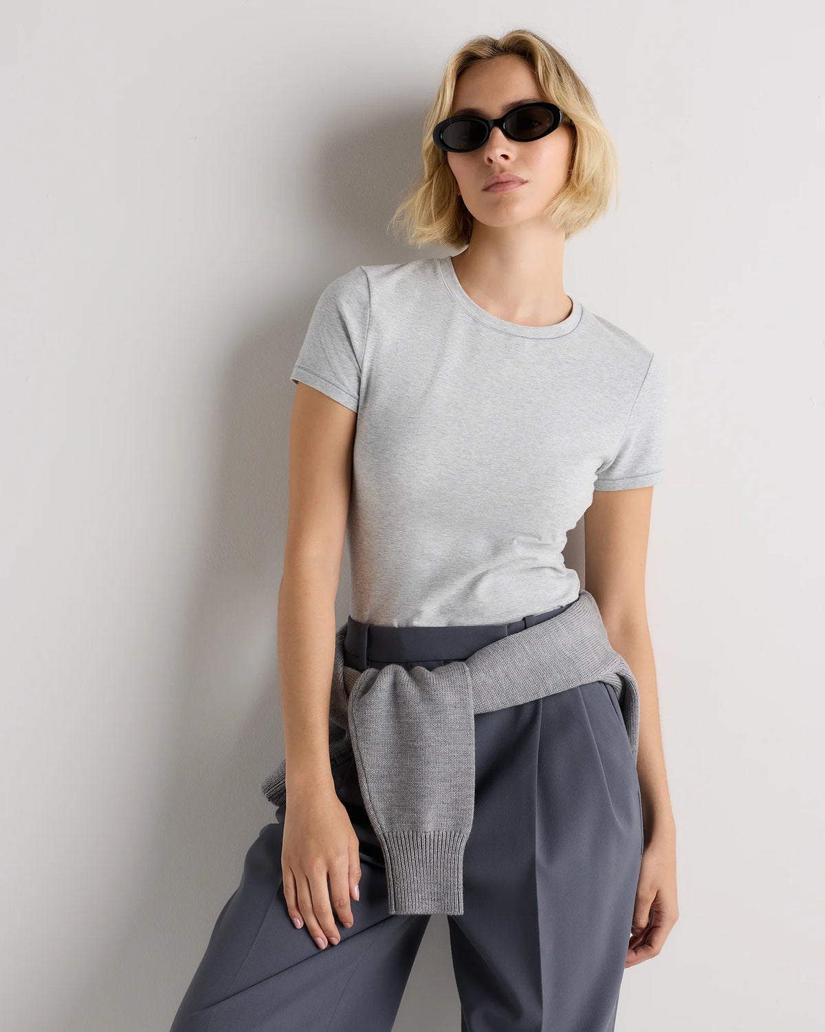 Stretch Cotton Jersey Fitted T-Shirt - XS / Heather Grey