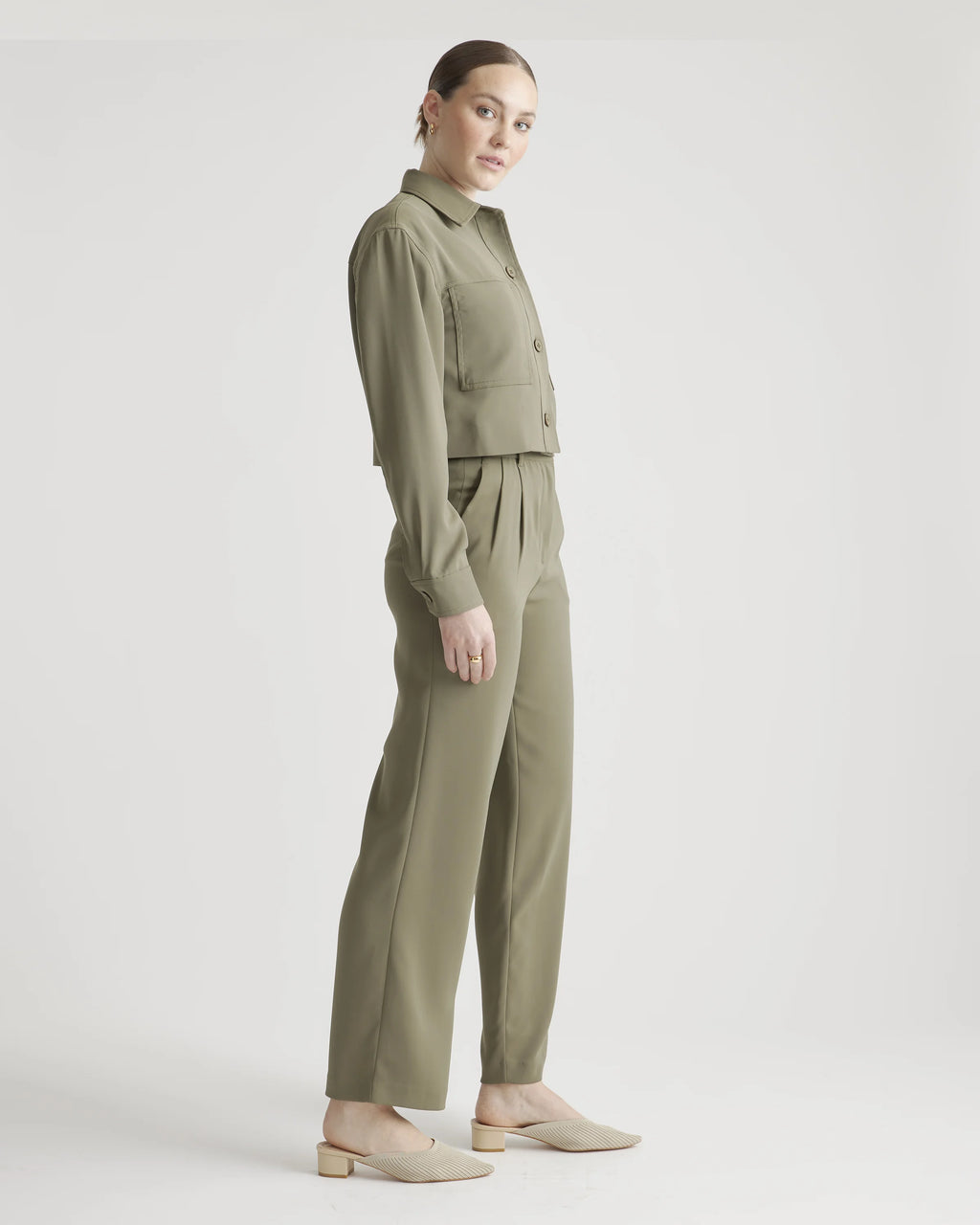 Stretch Crepe Cropped Jacket - XS / Morel