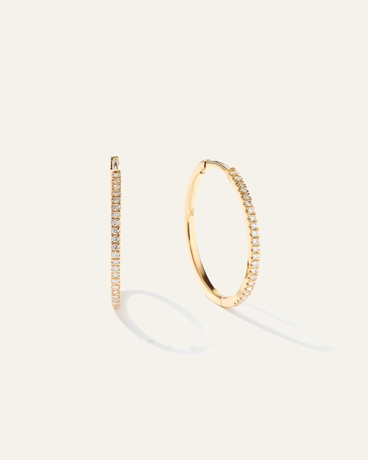 14K Gold Diamond Pave Hoops - One Size / Yellow Gold Main image