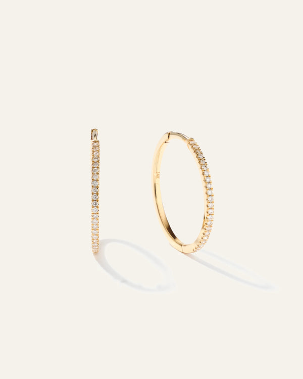 14K Gold Diamond Pave Hoops - One Size / Yellow Gold