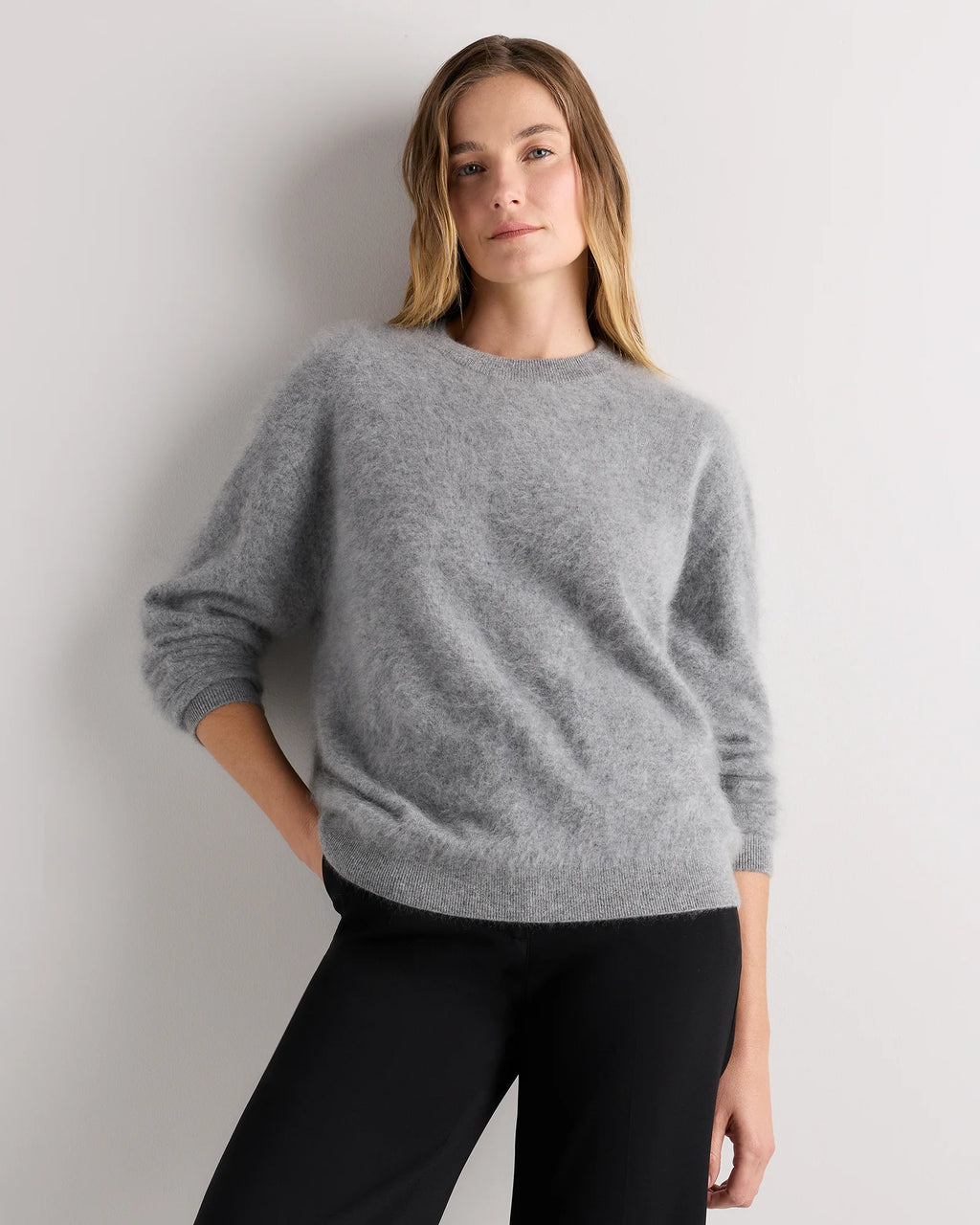 Brushed Cashmere Oversized Crewneck Sweater - XS / Heather Grey