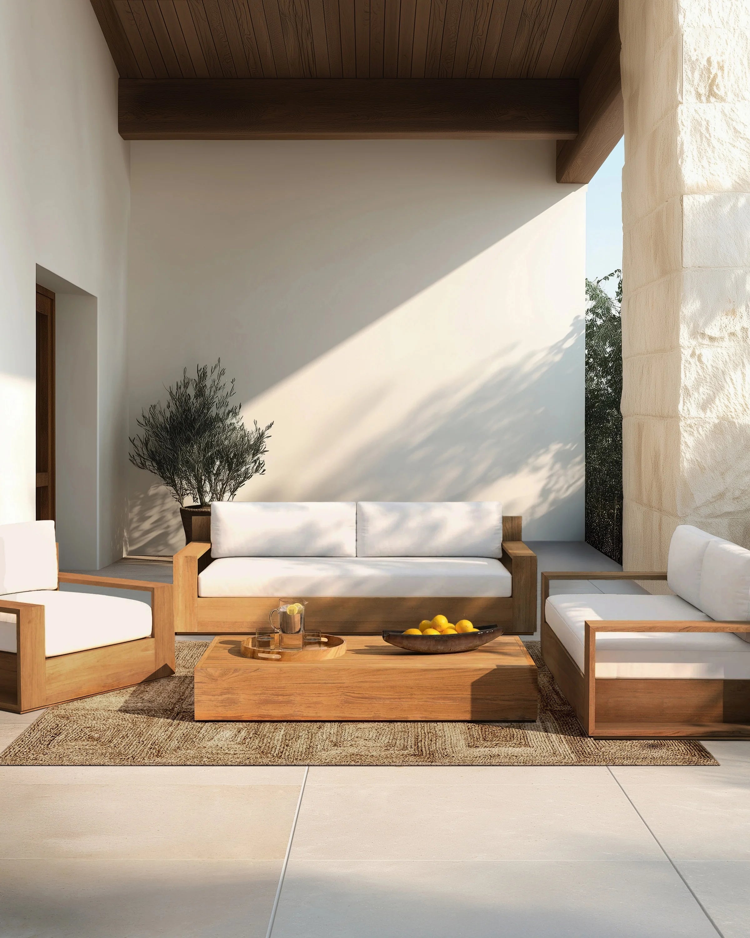 Solid Teak Outdoor Swivel Lounge Chair - One Size / Natural Teak/Canvas Secondary image