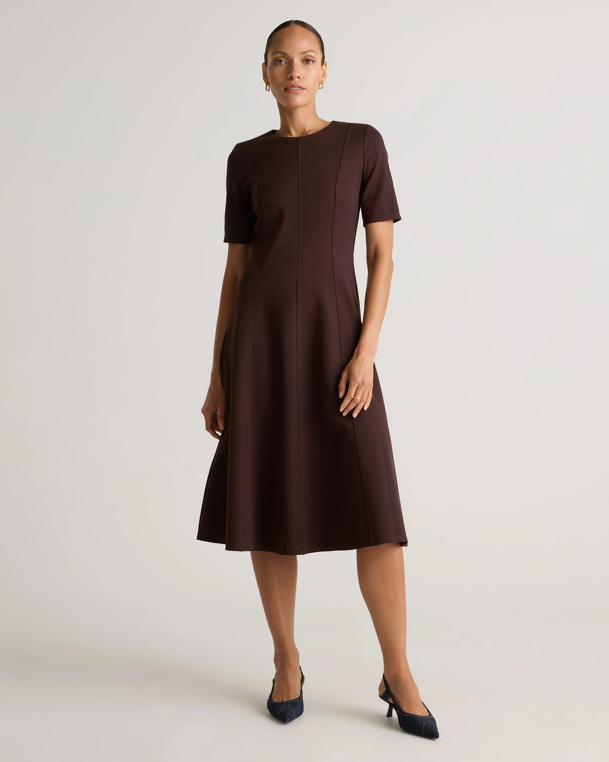 Ultra-Stretch Ponte Short Sleeve Midi Dress - XS / Ruby Red