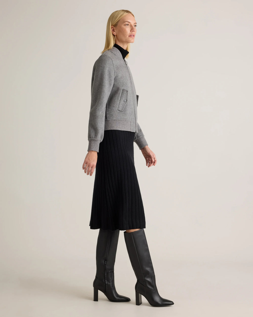 Double-Faced Merino Wool Bomber Jacket - XS / Black