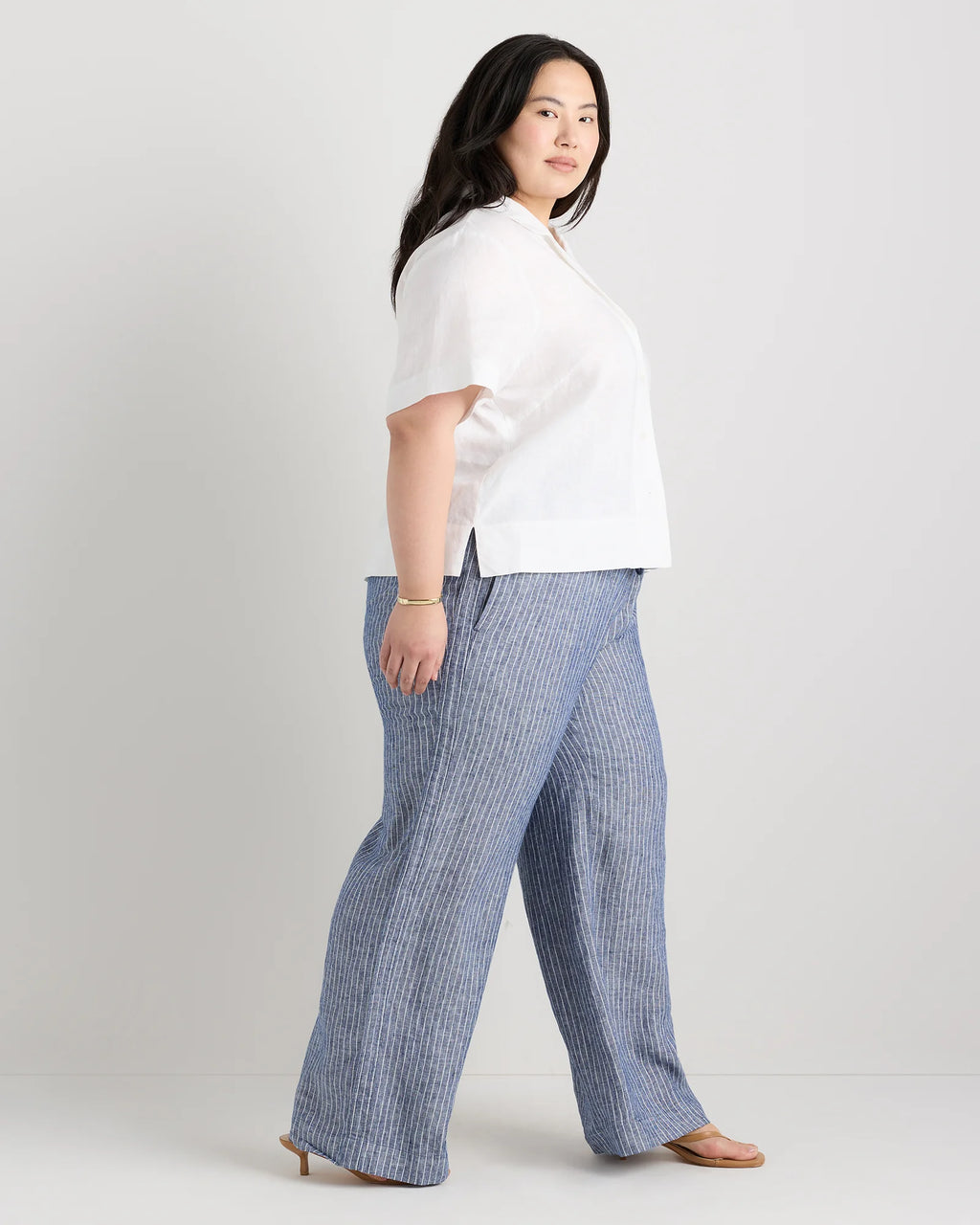 100% European Linen Wide Leg Pants - 1X / Black