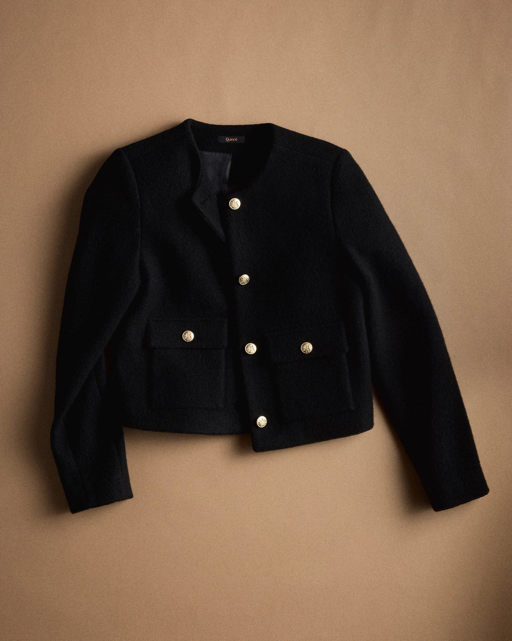100% Merino Wool Collarless Cropped Jacket - XS / Heather Bone