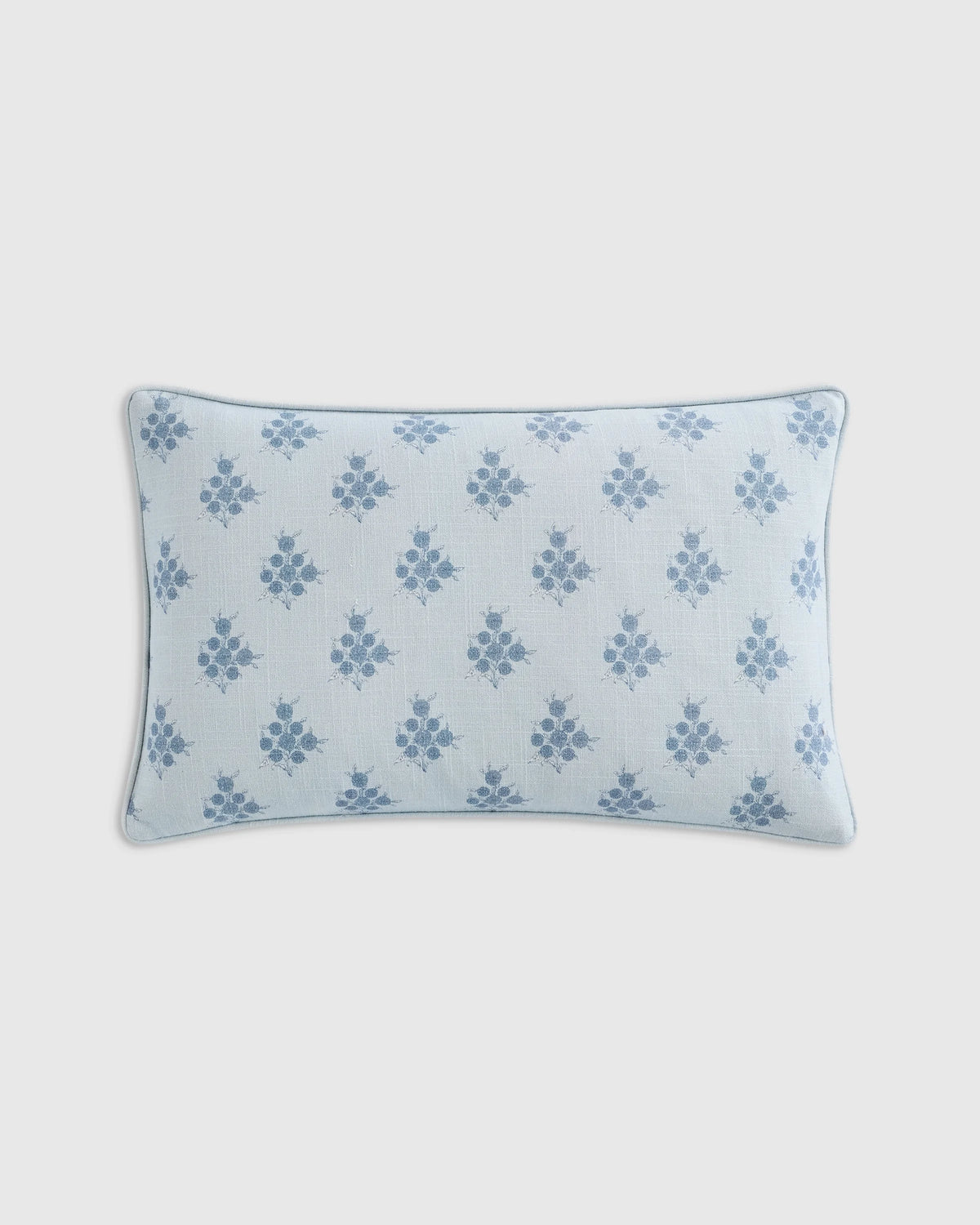 Piped Block Print Cotton Pillow Cover - 12x20 / Natural