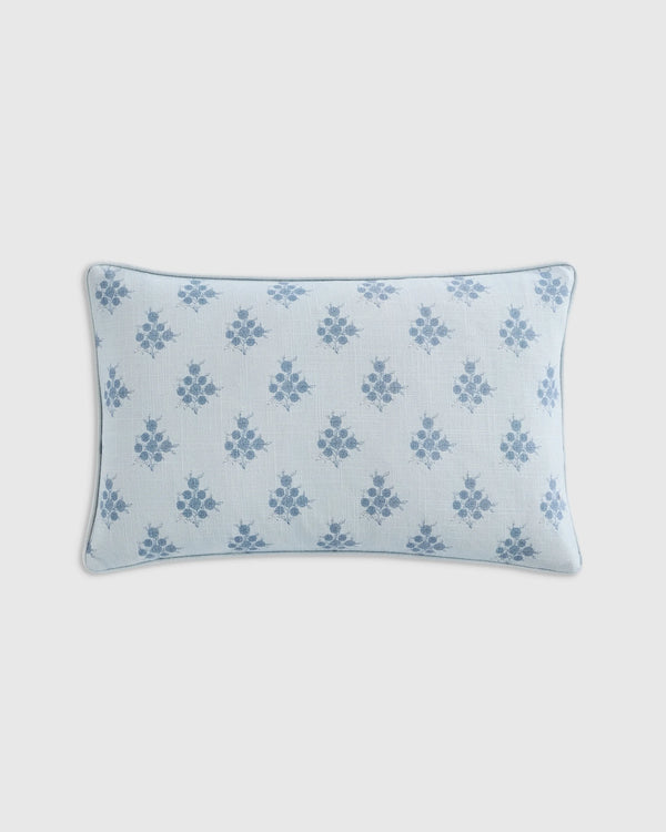 Piped Block Print Cotton Pillow Cover - 12x20 / Natural