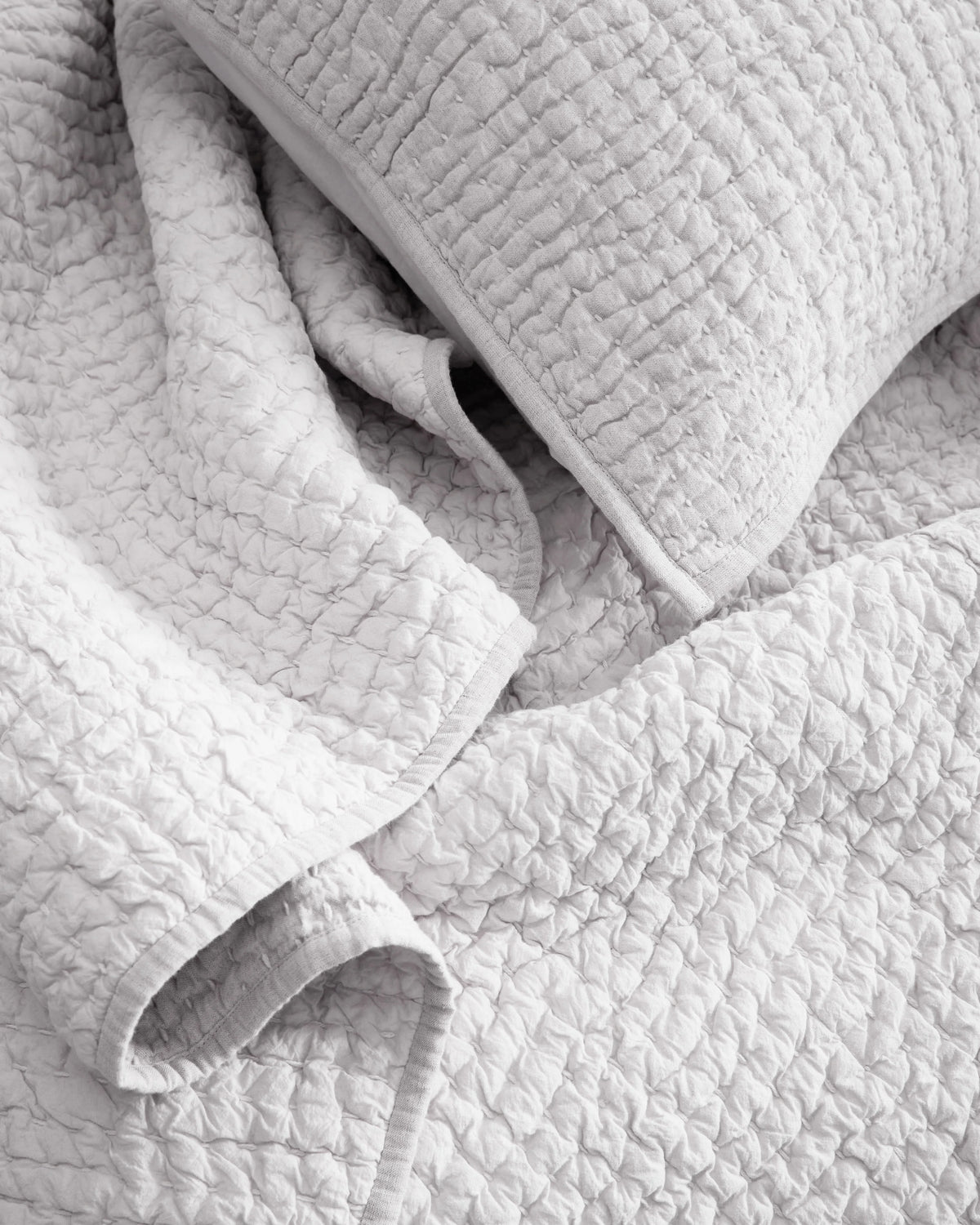 European Linen Cotton Stitch Quilt - Twin / Stone