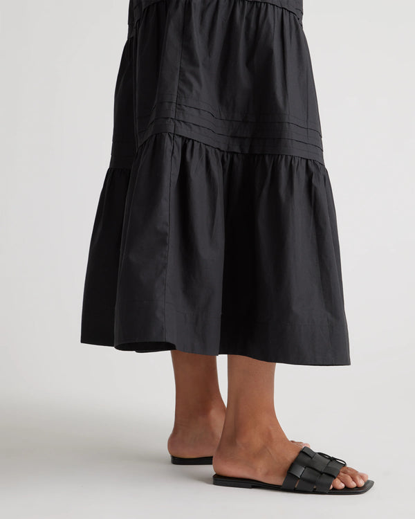 100% Organic Cotton Poplin Tiered Maxi Skirt - XS / Black