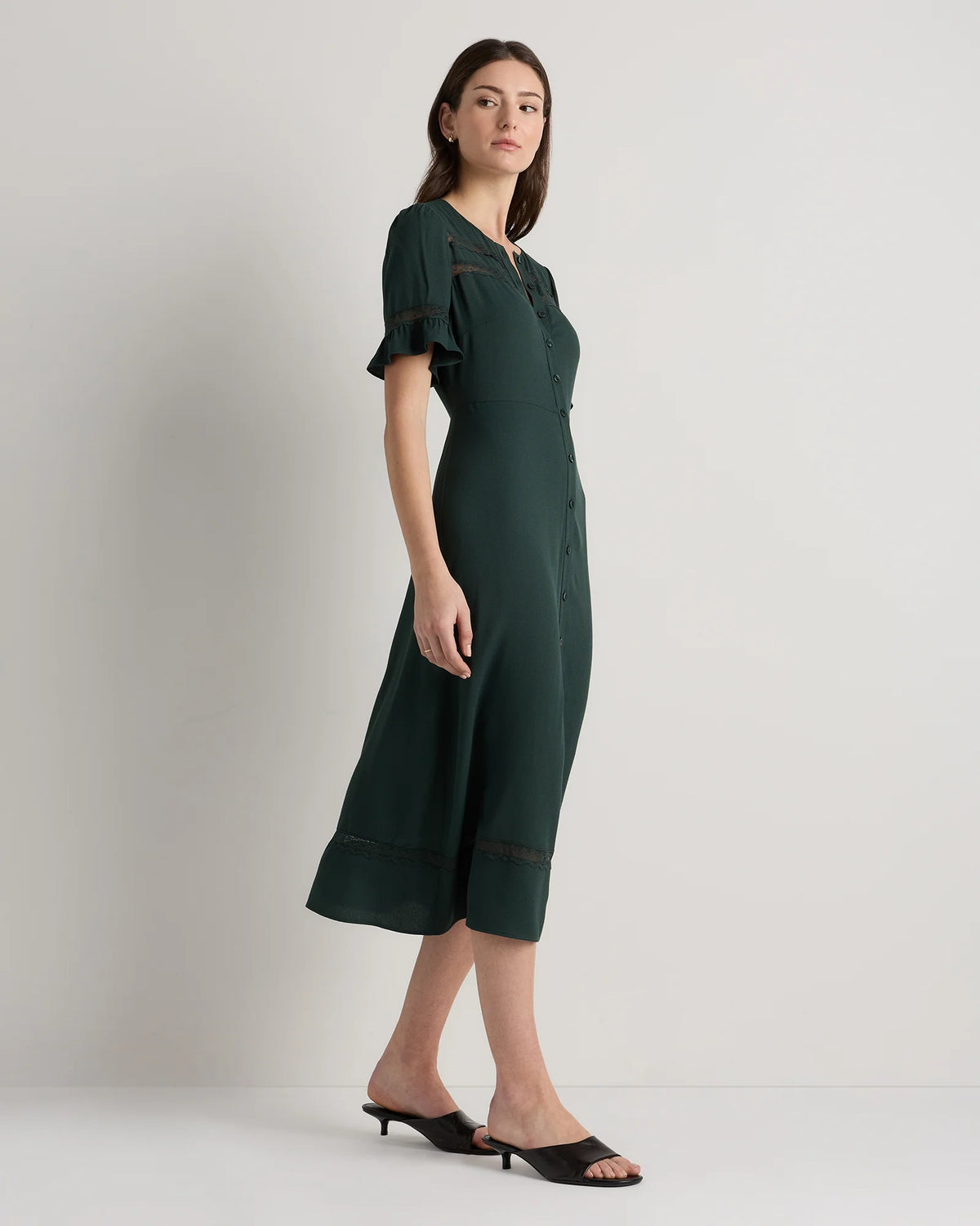 Lightweight Crepe Lace Inset Midi Dress - XS / Moonstone Blue
