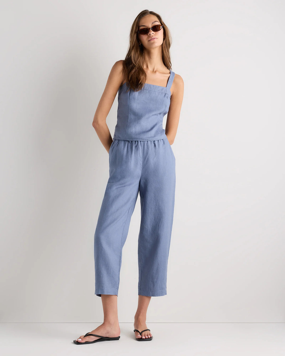 100% European Linen Fitted Tank - XS / Moonstone Blue Main image