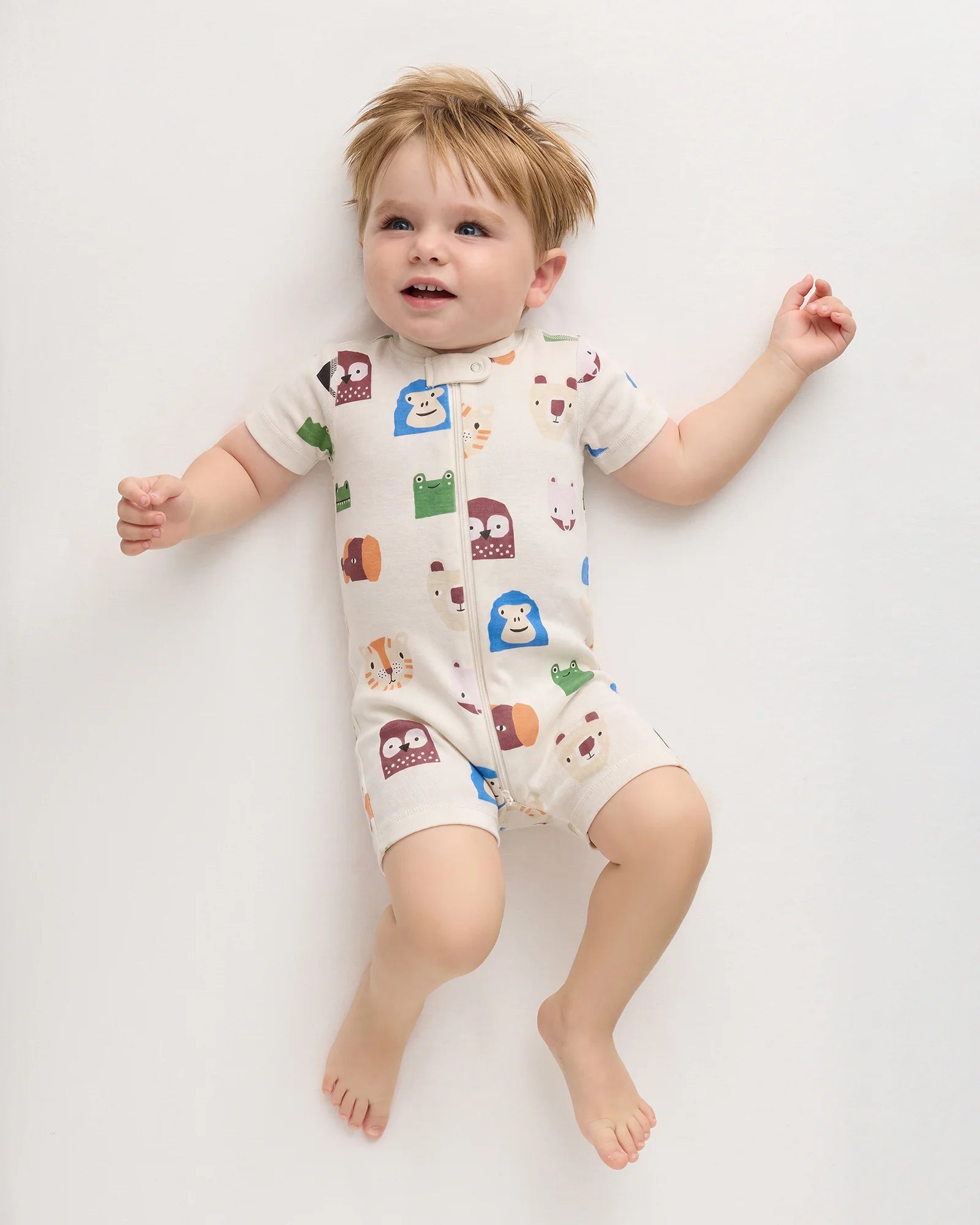 100% Organic Cotton Shortie Onesie Pajama - 0-3M / Animal Faces Secondary image
