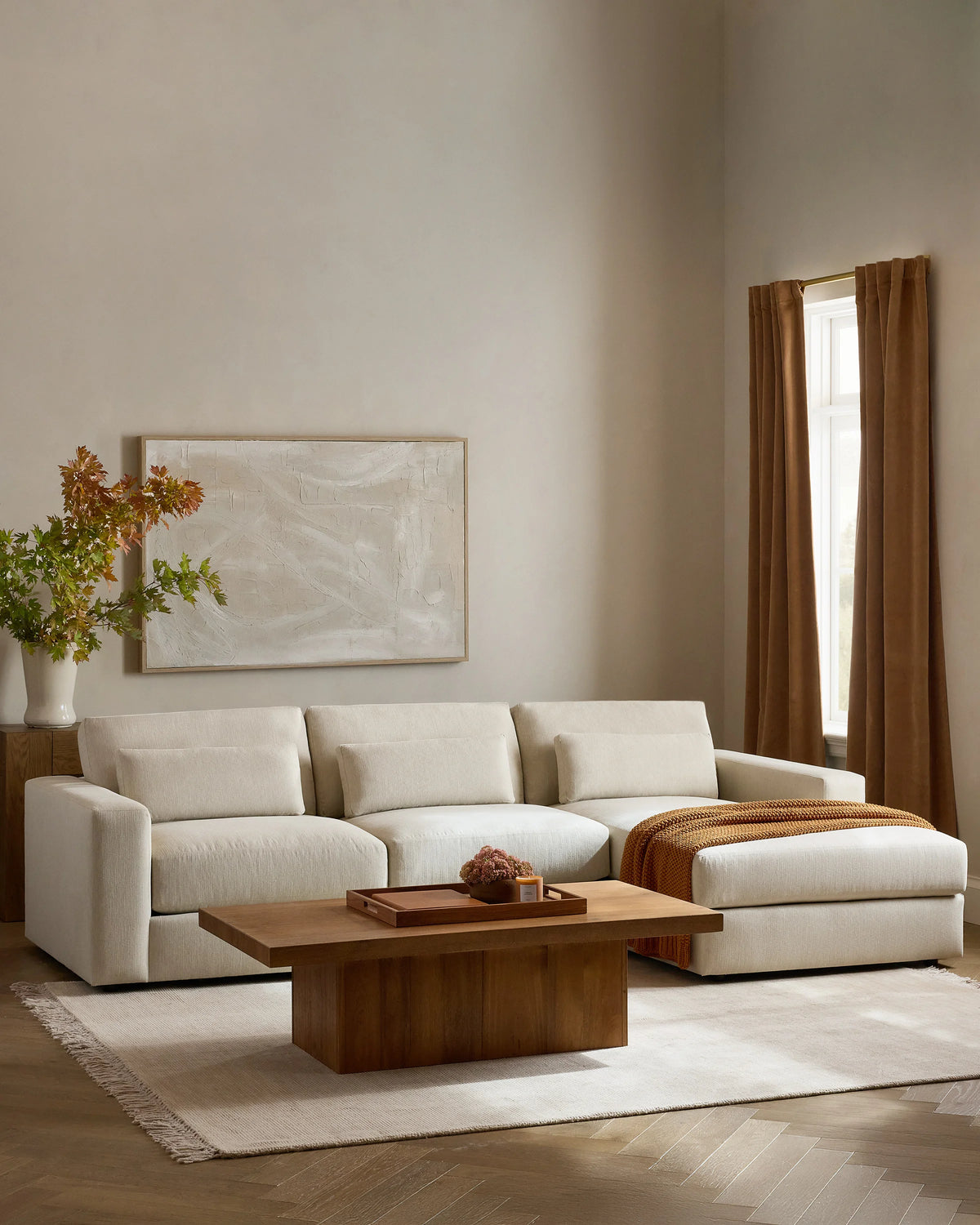 Ashford Deep Seat Chaise Sectional in Performance Velvet - 119" Right Arm / Rust