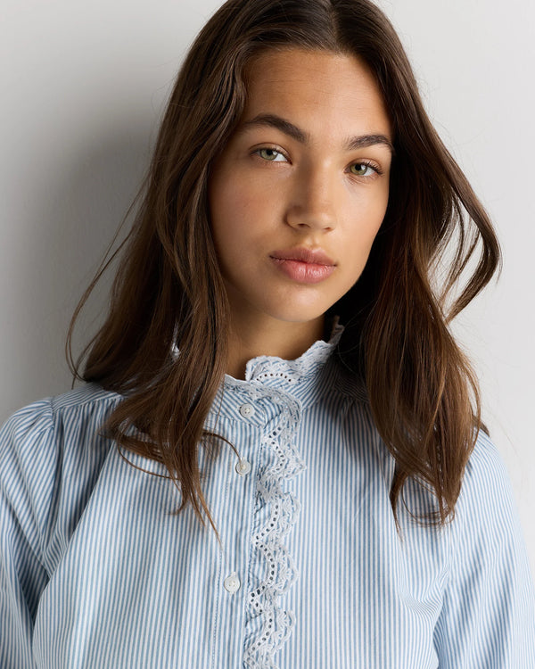 100% Organic Cotton Lace Ruffle Blouse - XS / Classic White