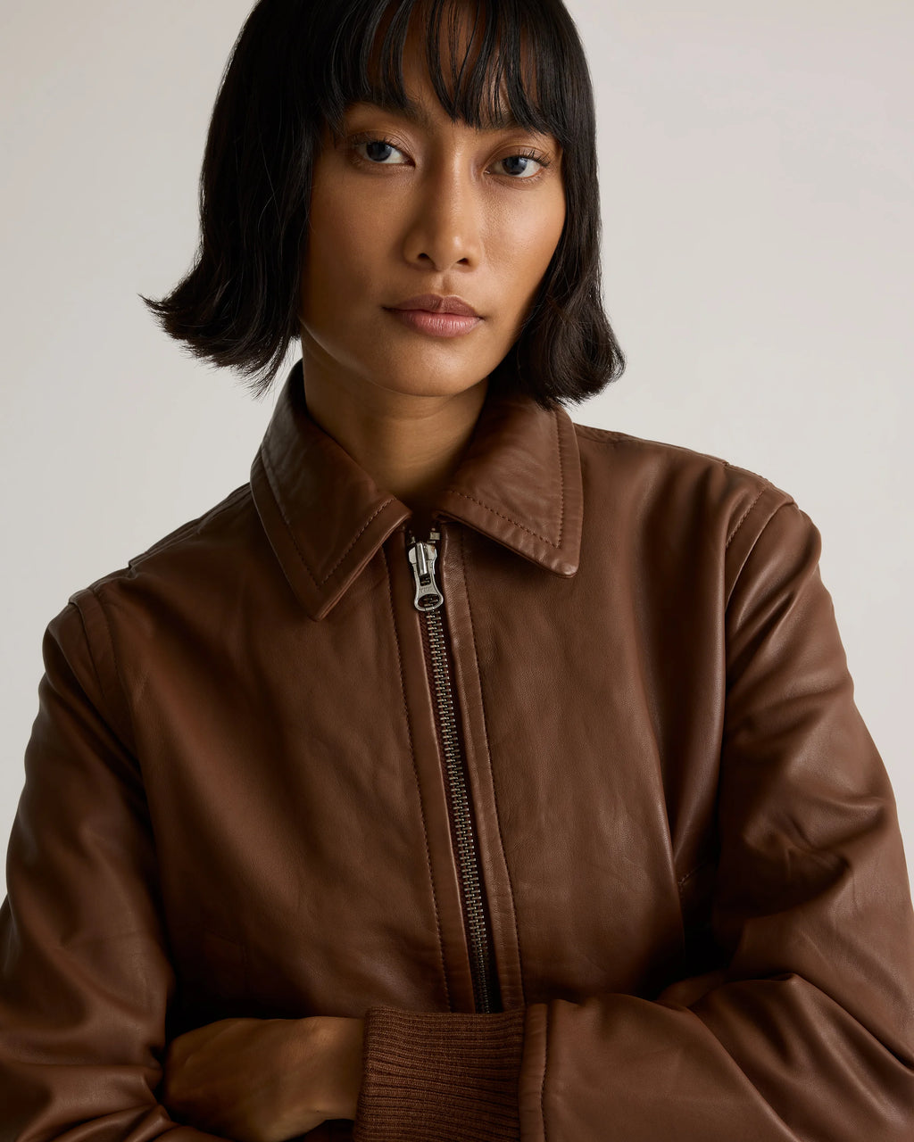 100% Washed Leather Bomber Jacket - XS / Black