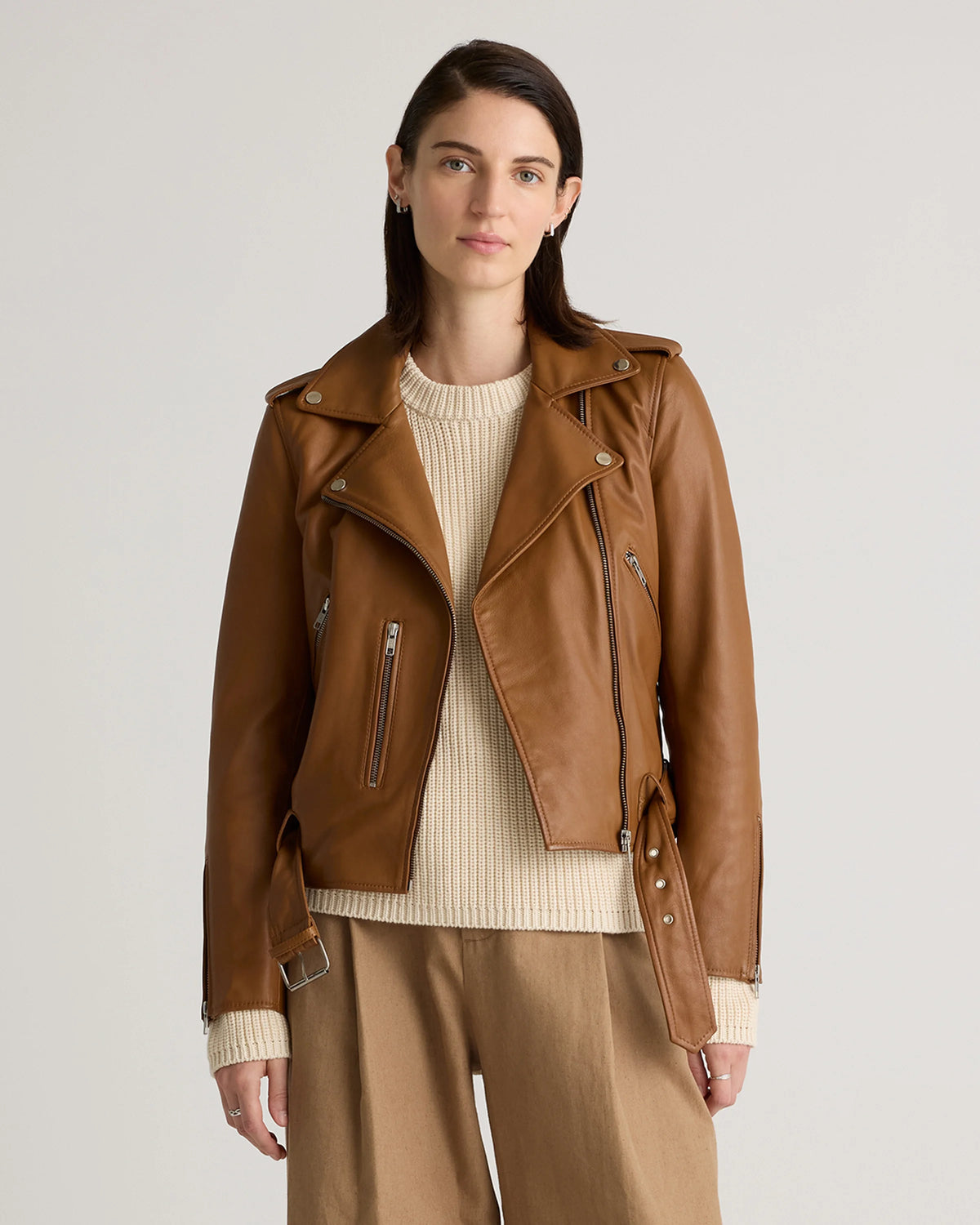 100% Leather Motorcycle Jacket - XS / Cognac Main image