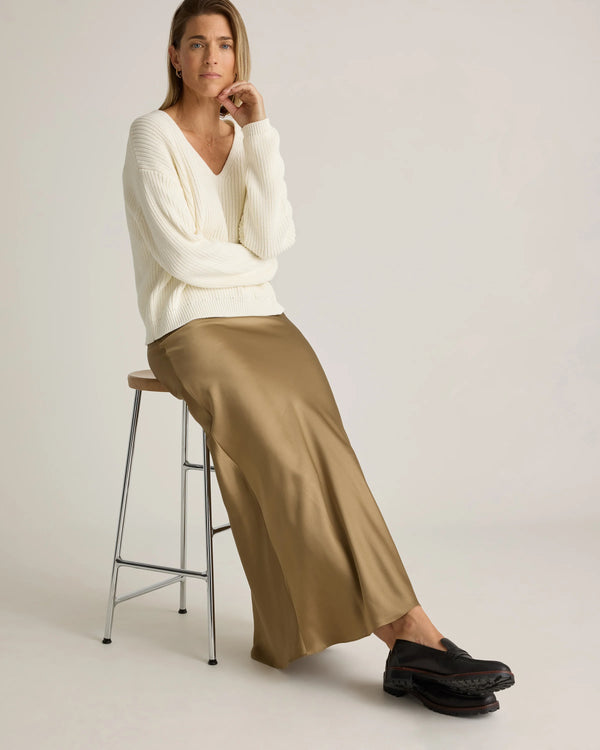 100% Washable Silk Maxi Skirt - XS / Champagne