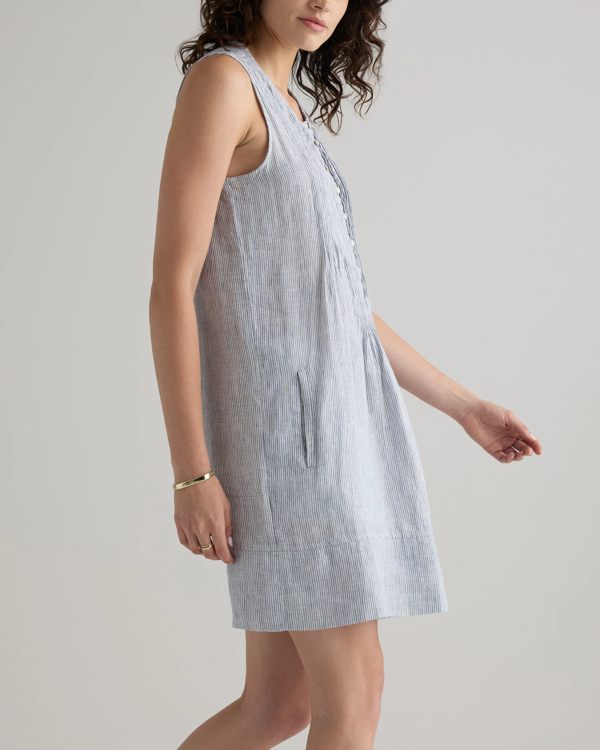 100% European Linen Sleeveless Swing Dress - XS / Classic Mini Gingham