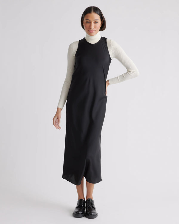 Washable Stretch Silk Tank Midi Dress - XS / Cordovan Red Hibiscus