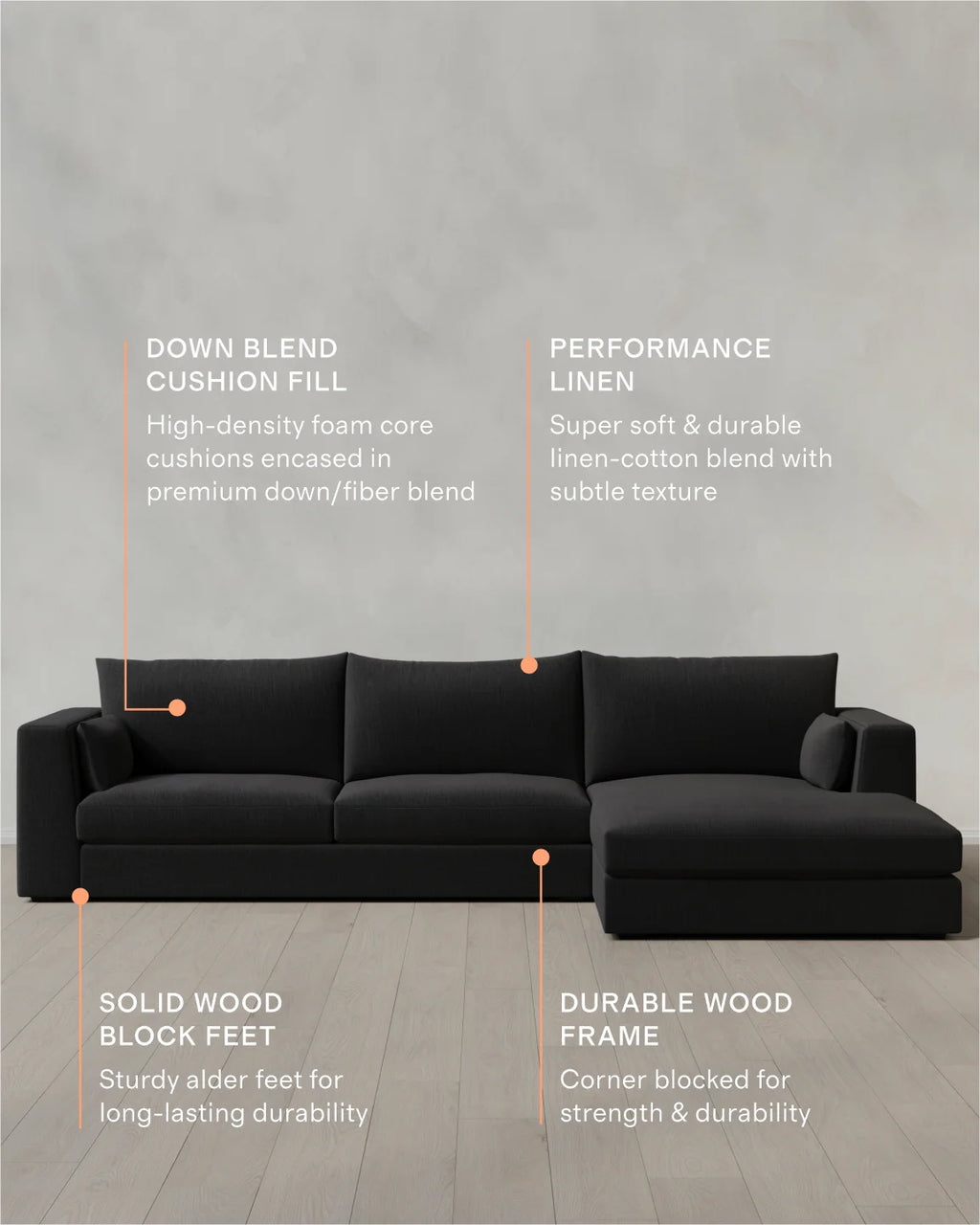 Oasis Chaise Sectional in Performance Linen - Right Arm / Sand