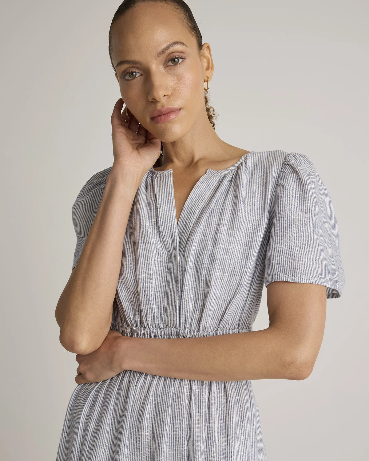 100% European Linen Tiered Maxi Dress - XS / Deep Navy