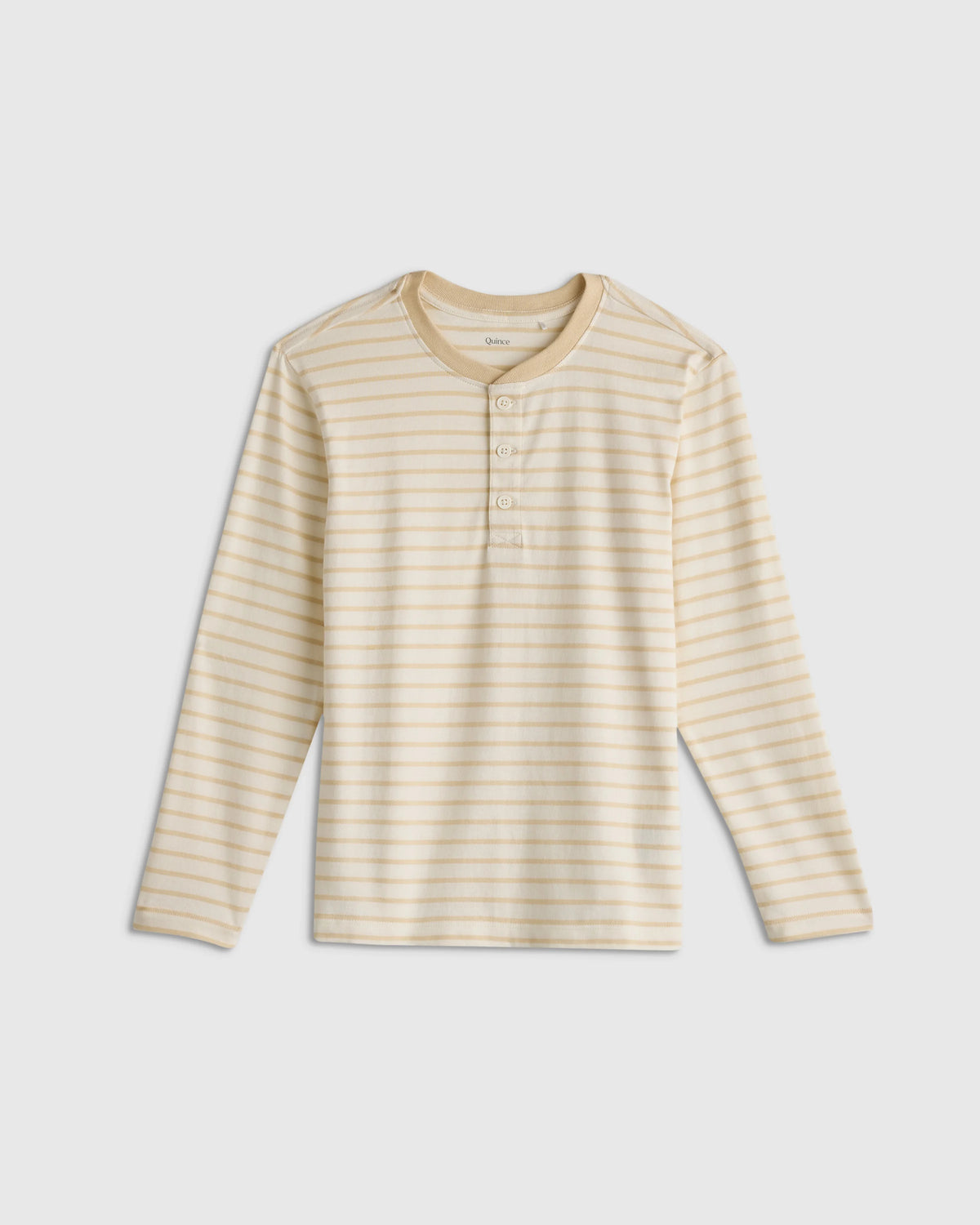 100% Organic Cotton Long Sleeve Henley Tee - 6 / Oatmeal Stripe Main image