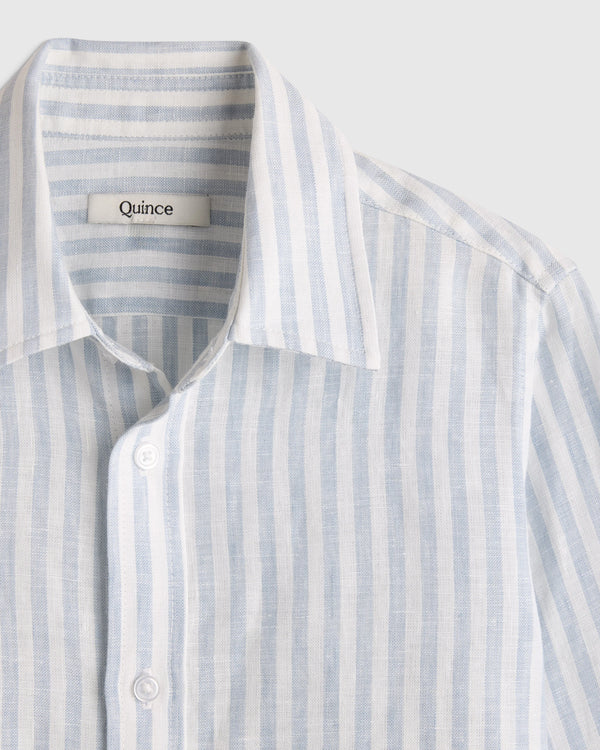 100% European Linen Long Sleeve Shirt - 6 / Sky Blue Mariner Stripe
