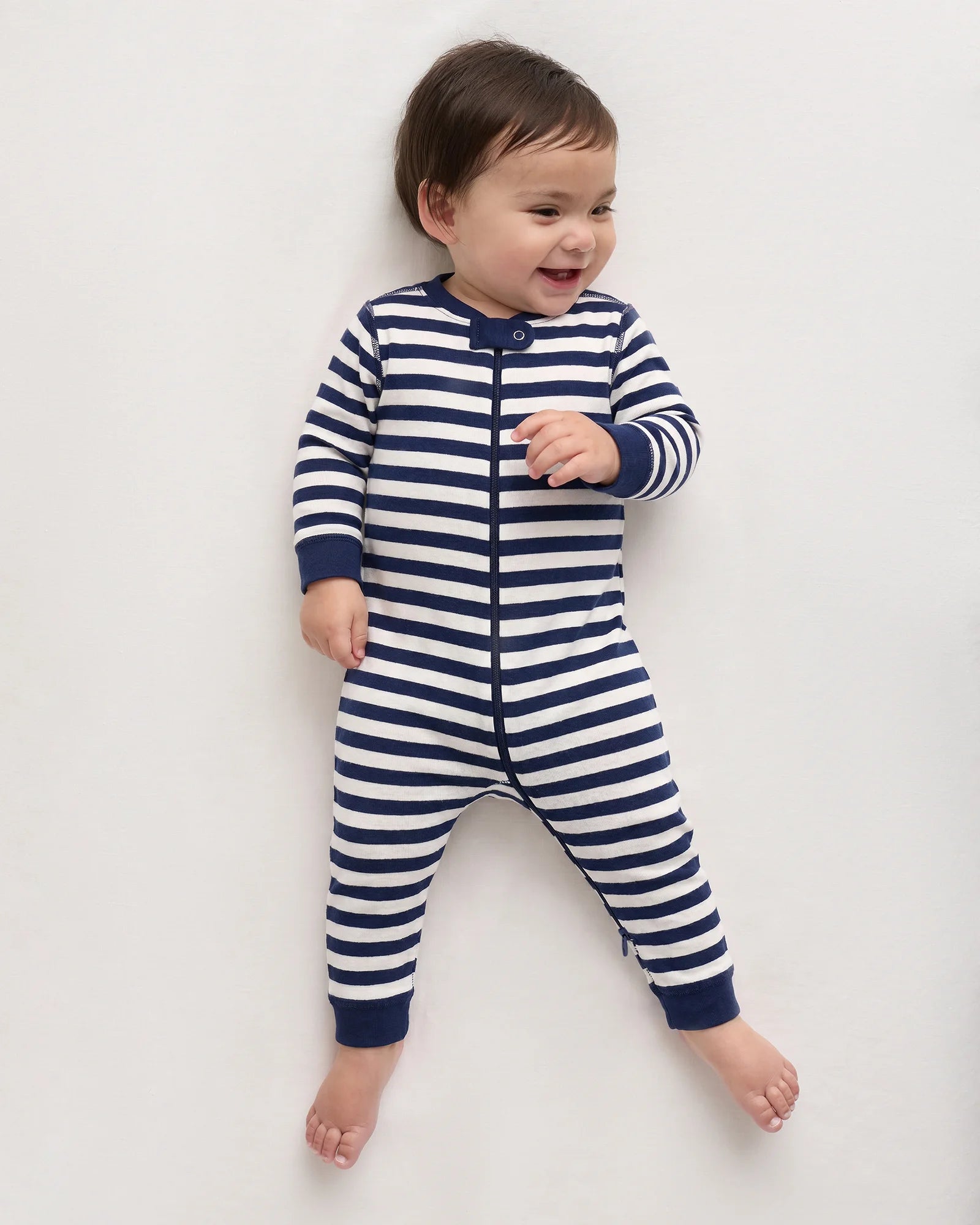 100% Organic Cotton One Piece Pajama - 0-3M / Navy Stripe Secondary image