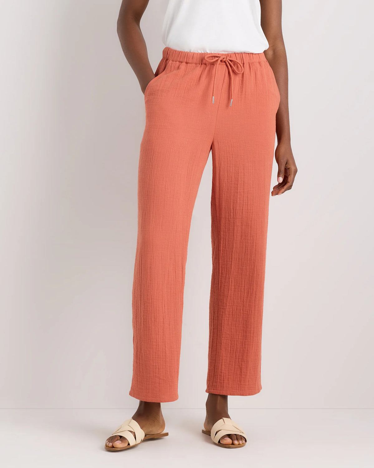 100% Organic Cotton Gauze Straight Leg Pants - XS / Spiced Orange Main image