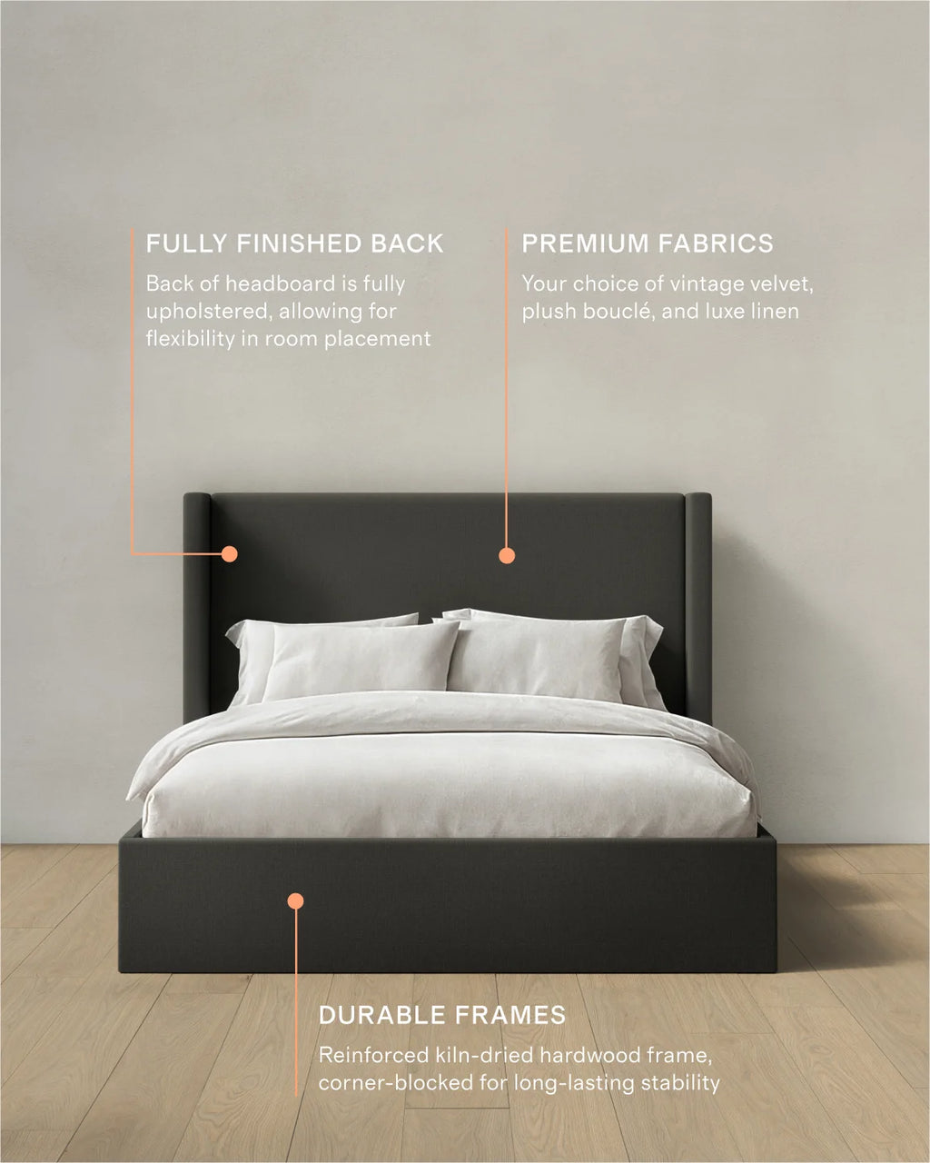 100% Linen Wingback Bed - Full / Canvas
