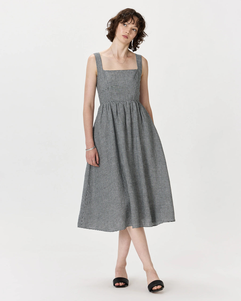 100% European Linen Fit & Flare Midi Dress - XS / Ivory Porcelain Blue Petite Floral