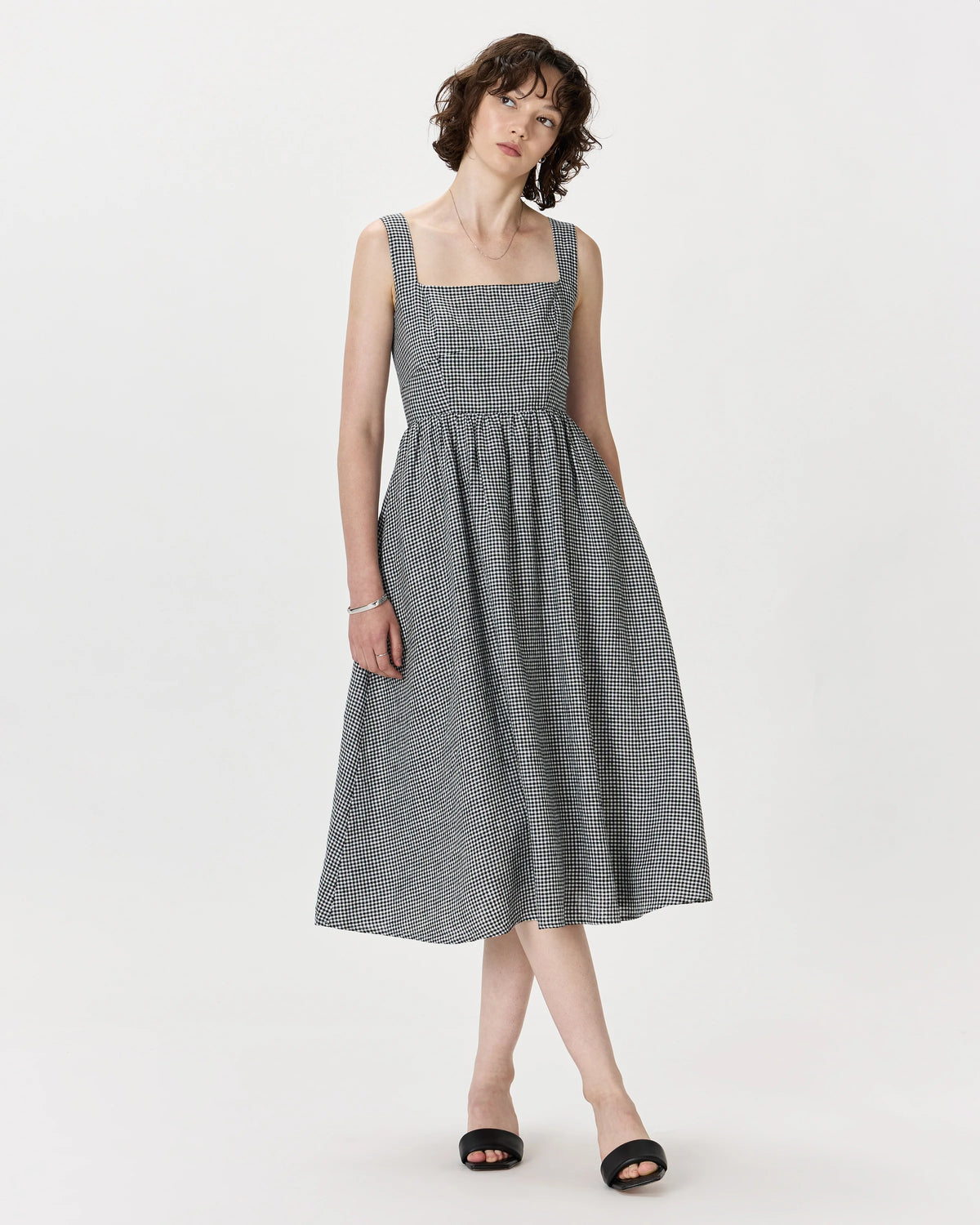 100% European Linen Fit & Flare Midi Dress - XS / Ivory Porcelain Blue Petite Floral