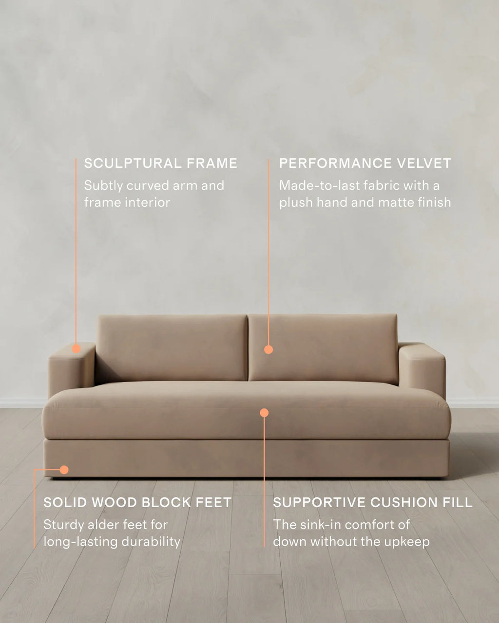 Sierra Curved Arm Sofa in Performance Velvet - 7ft / Sable