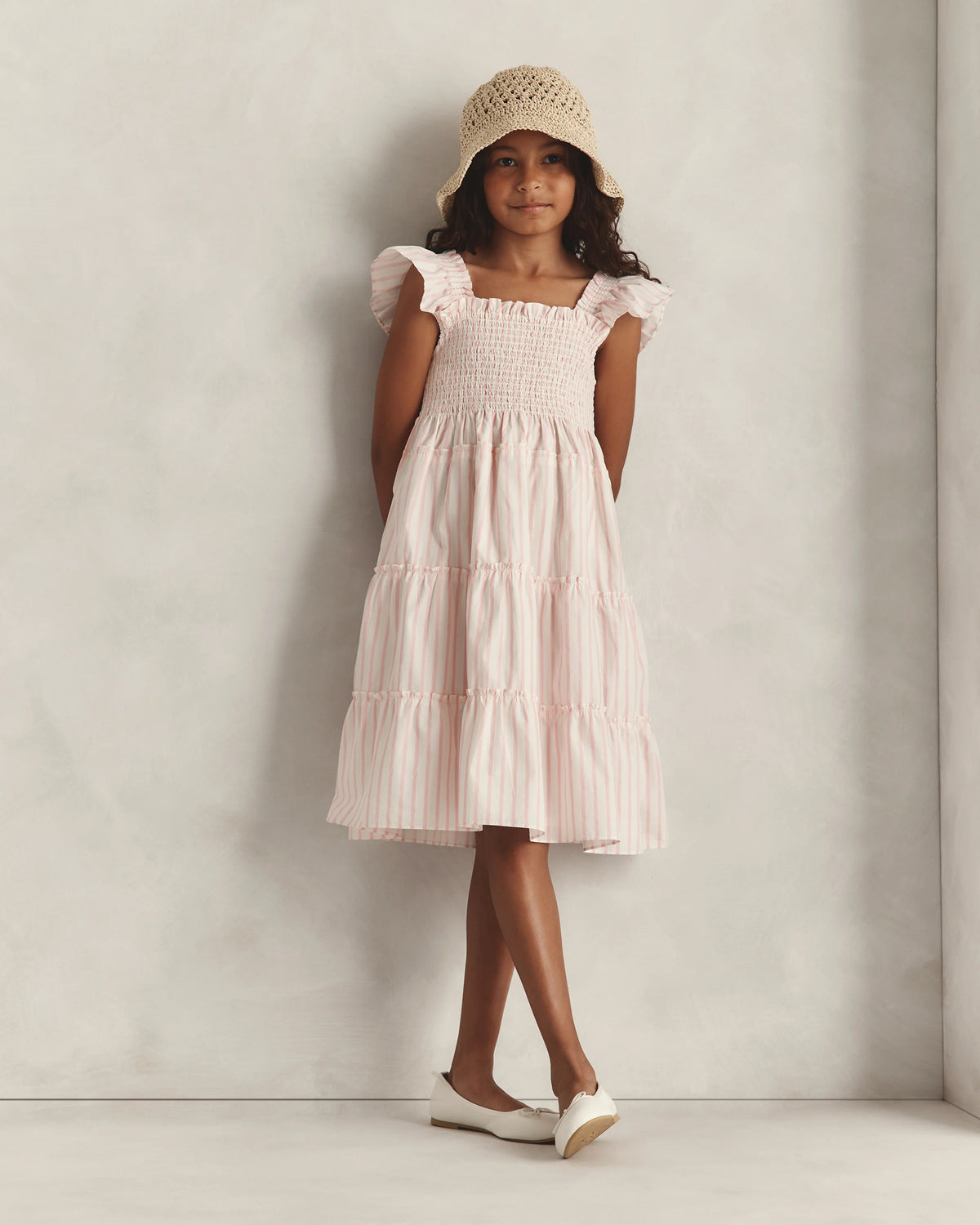 100% Organic Cotton Poplin Smocked Dress - 6 / Apricot Ditsy Floral