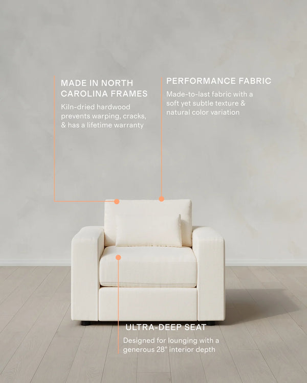 Ashford Deep Seat Chair and a Half in Performance Chenille Linen Blend - 46" / Snow