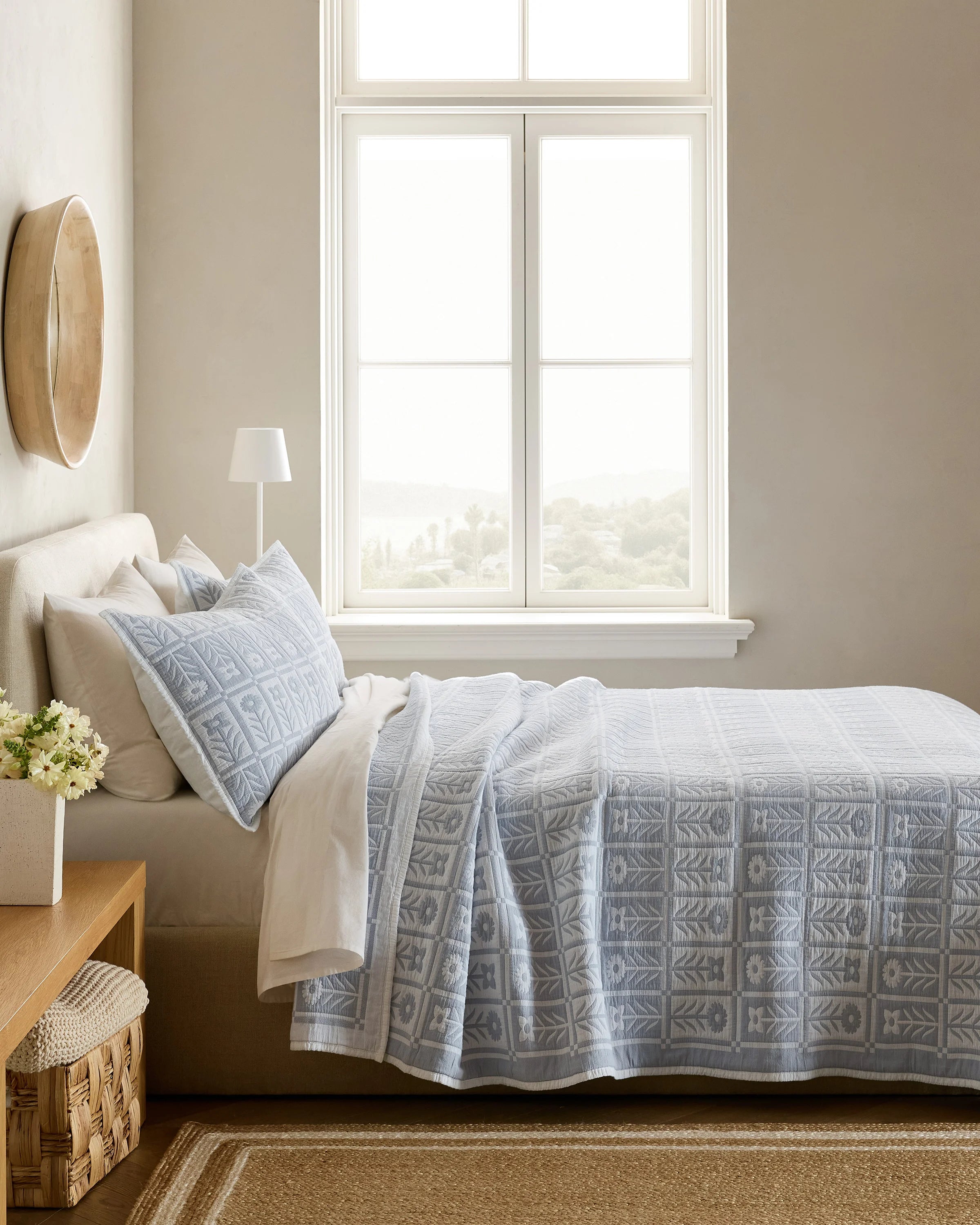 Organic Cotton Jacquard Floral Coverlet - Twin / Blue Fog Secondary image